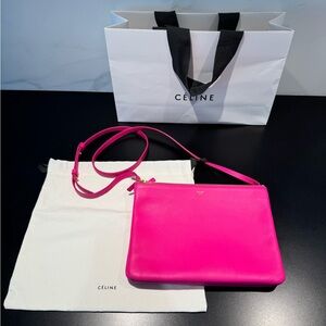 🩷 Celine Large Bright Pink Trio Crossbody Bag
